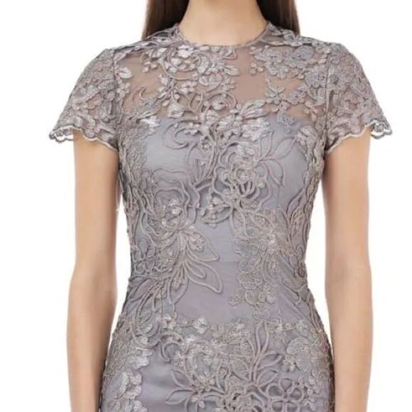 NWT JS Collections Size 8 Lace Embroidered Sheath Dress Taupe Illusion Overlay - Picture 4 of 14